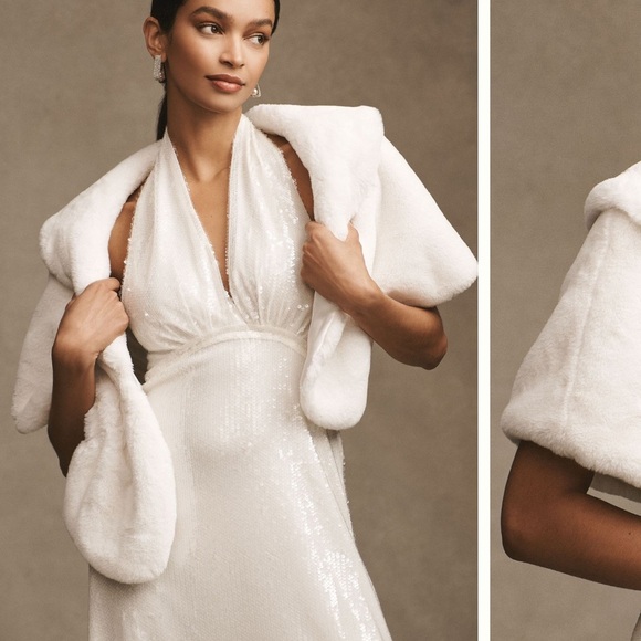 BHDLN ANTHROPOLOGIE Maxime Satin Lined Faux Fur Wrap Small - Picture 9 of 10